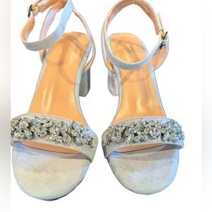 Light blue jeweled suede heels